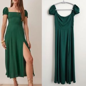 Reformation Sienne Midi Dress in Emerald Green - Size 0
